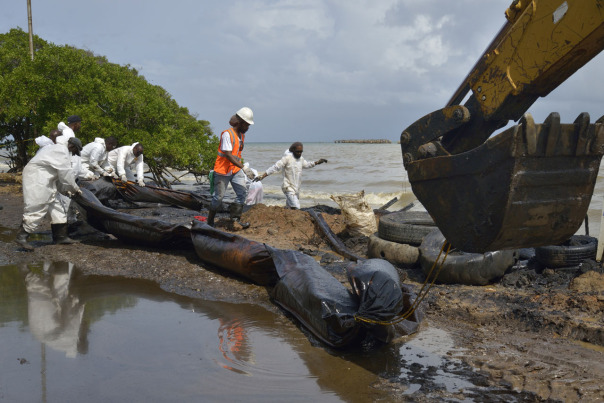 trinidad&Tobago, Trinidad, 2014, South West Coast, La Brea, Oil Spill along gulf-of-paria, oil-pollution caused by State Oil Company Petrotrin, that ruined mangroves, marine-life, beaches and artisanal fishery communities along trinidad's south west coast